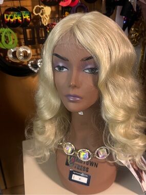 Mid-Length Blonde Women's Fashion Wig by Unknown Brand